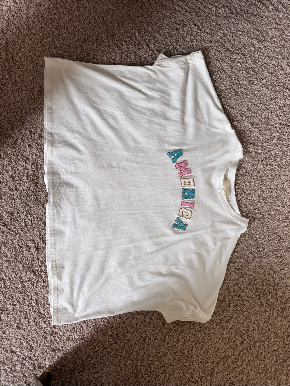 White Short Sleeve Graphic Tee with 'America' Lettering